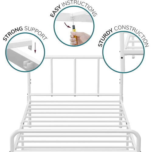 Extra Strong Single Metal Bed Frame with Rounded Head and Foot Board In White - Improved