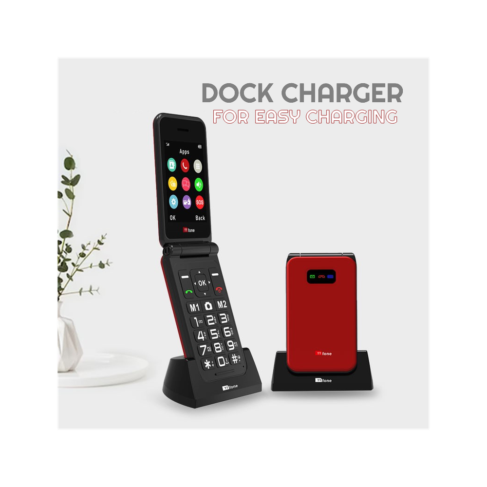 TTfone Red TT760 Flip 4G Mobile, USB C Cable, EE Pay As You Go