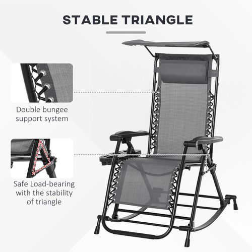 Folding Recliner Chair Outdoor Lounge Rocker Zero-Gravity Seat, Grey