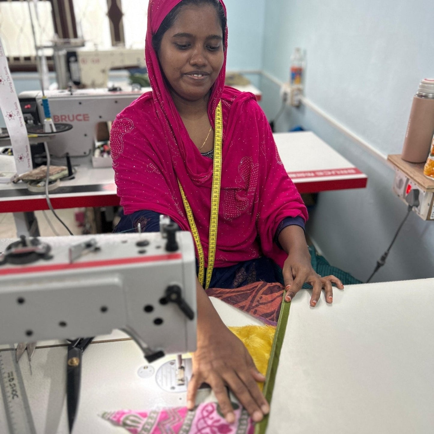 Upcycled sari flags, reusable sari bunting