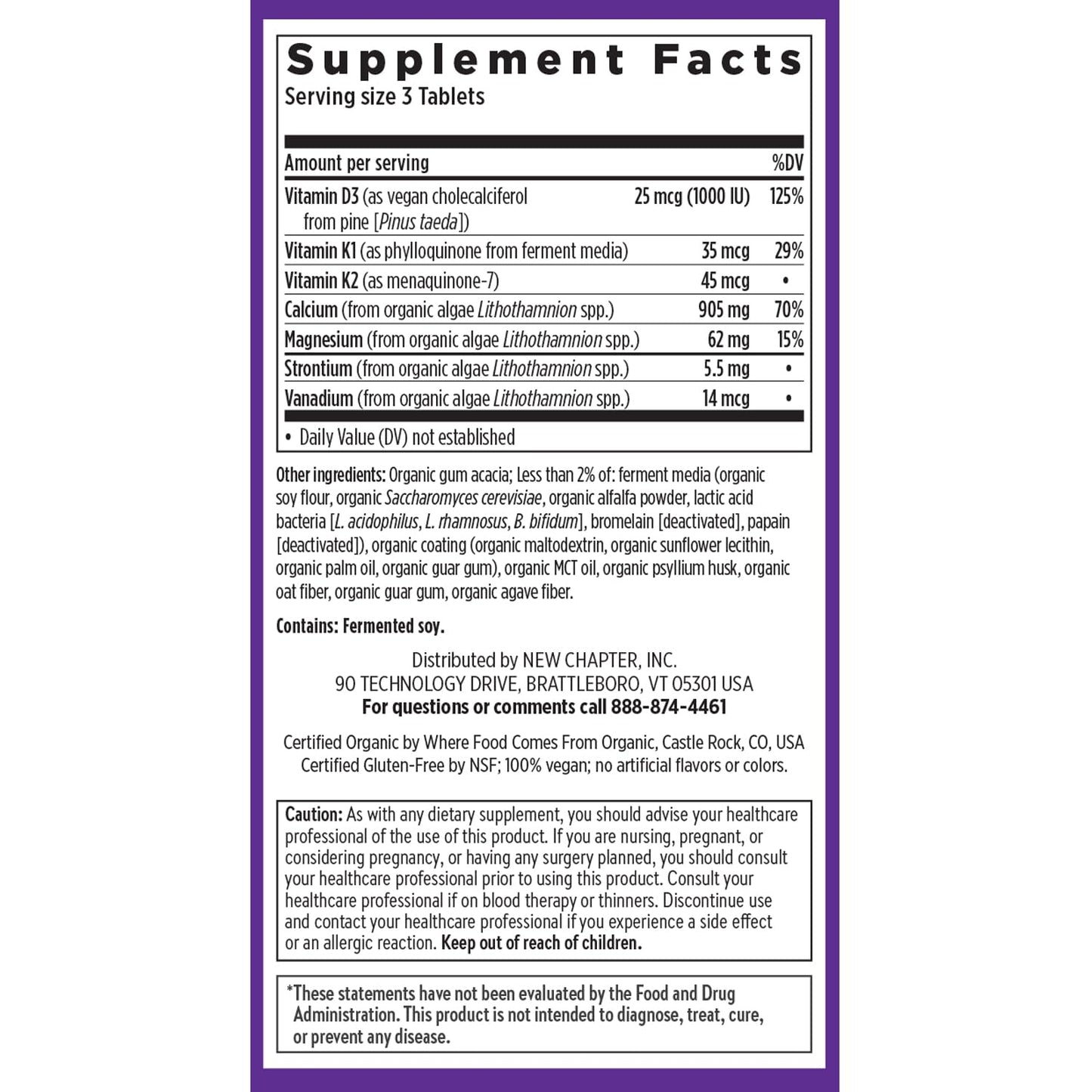 New Chapter Calcium Supplement – Organic Plant-Based Calcium with D3+K2 for Bone, Joint & Heart Support
