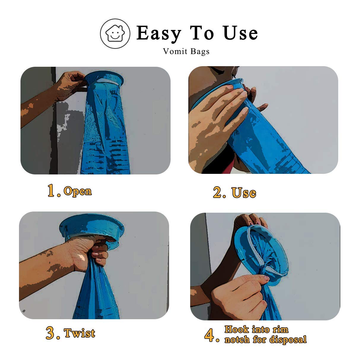 Valchoose 60 Pack Barf Bags Disposable — 1000ml Leak-Resistant Puke Bags for Travel, Morning Sickness & More