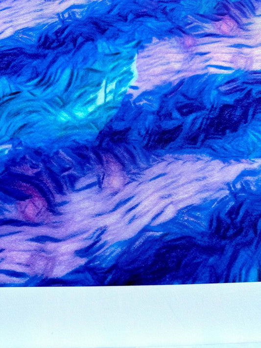 Abstract Blue and Purple Tie Dye Pattern Fabric – Available in Satin, Crepe, Spandex & Chiffon | By Metre