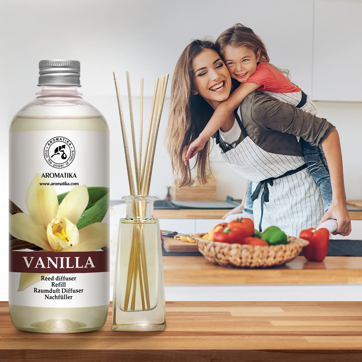 Vanilla Diffuser Refill w/Natural Essential Vanilla Oil 17 Fl Oz - Intensive - Fresh & Long Lasting Fragrance - Reed Diffuser Oil - Best for Aromatherapy - SPA - Home - Office - Fitness Club