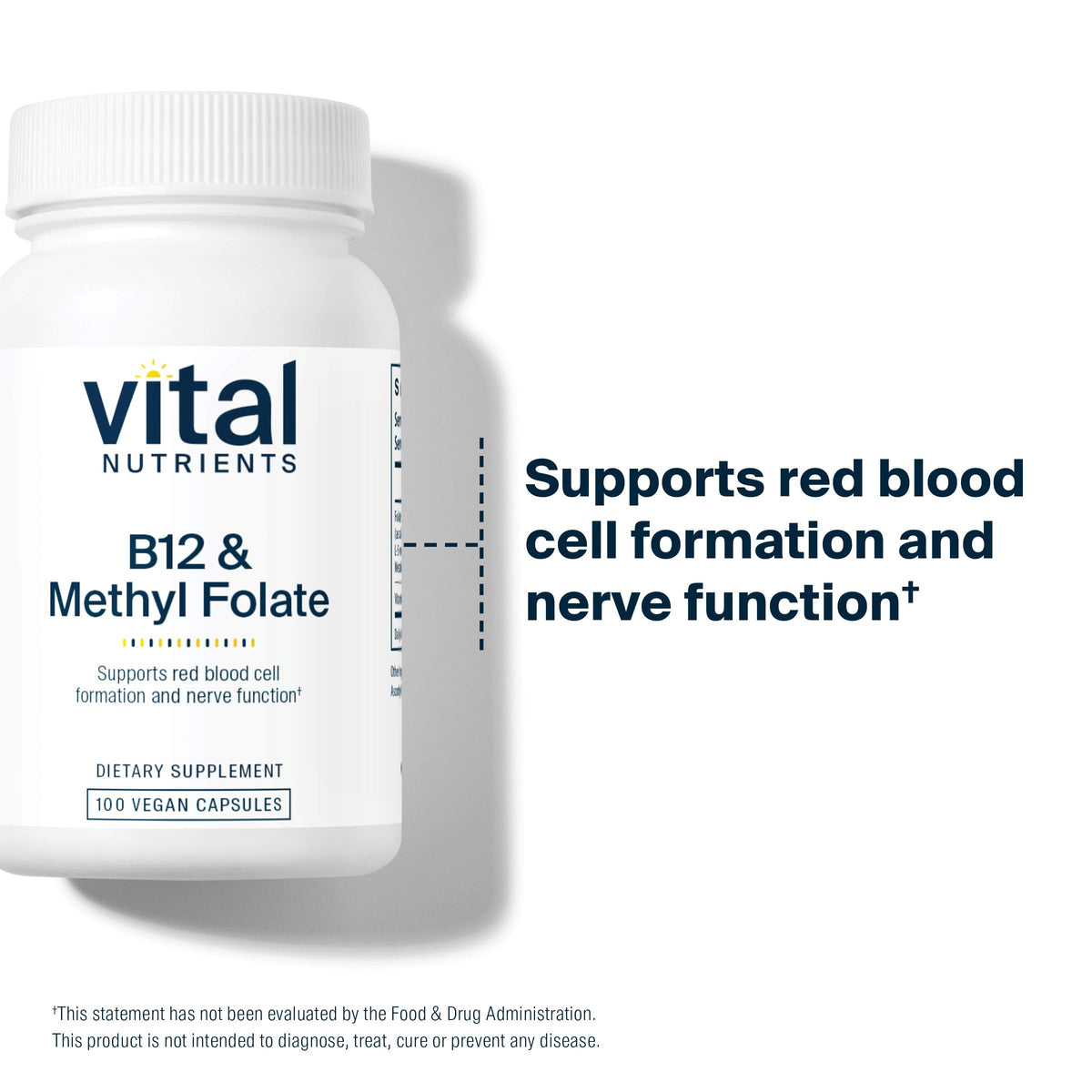Vital Nutrients B12 & Methyl Folate – Vegan 5-MTHF + B12 | 100 Capsules