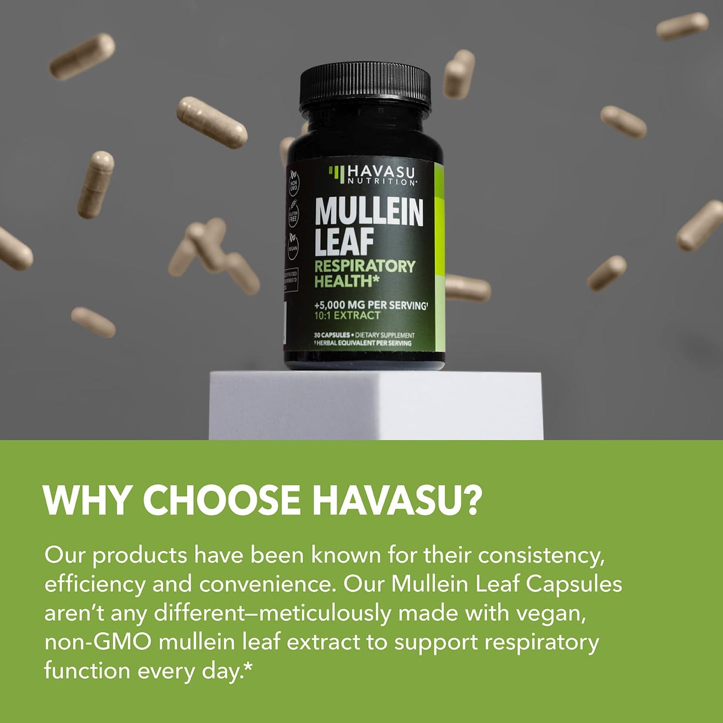Mullein Leaf Capsules 5000mg 10:1 – Lung Support & Immune Function (30 Count) – Vegan, Non-GMO