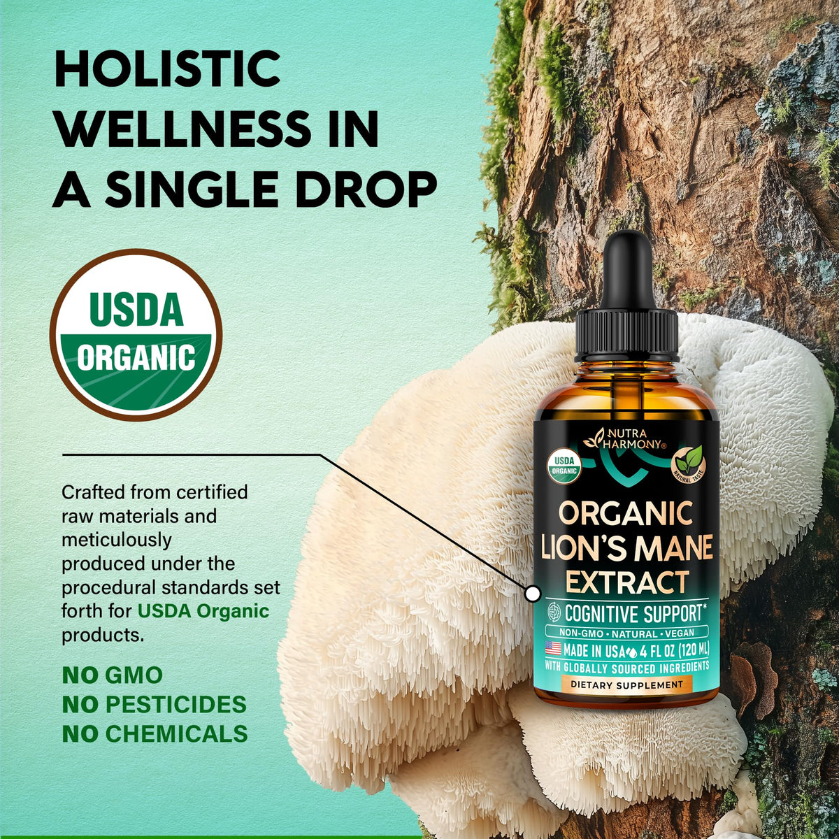 Lions Mane Liquid - USDA Organic Lion's Mane for Brain & Focus