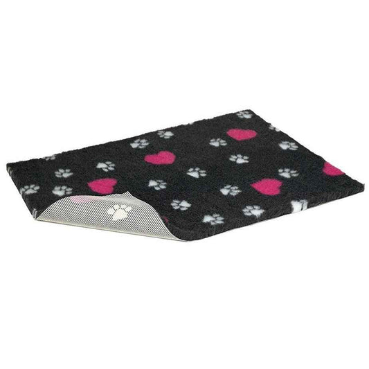 VetBed Nonslip Charcoal with Cerise Hearts & White Paws 91cm x 61cm