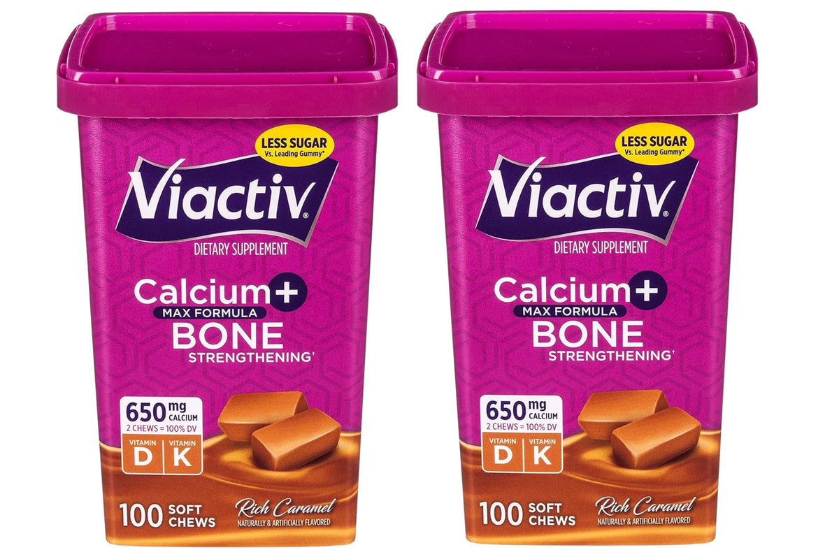 Viactiv Max Formula Calcium + Vitamin D3 Soft Chews – Rich Caramel, 2 Pack (100 Chews/Pack)