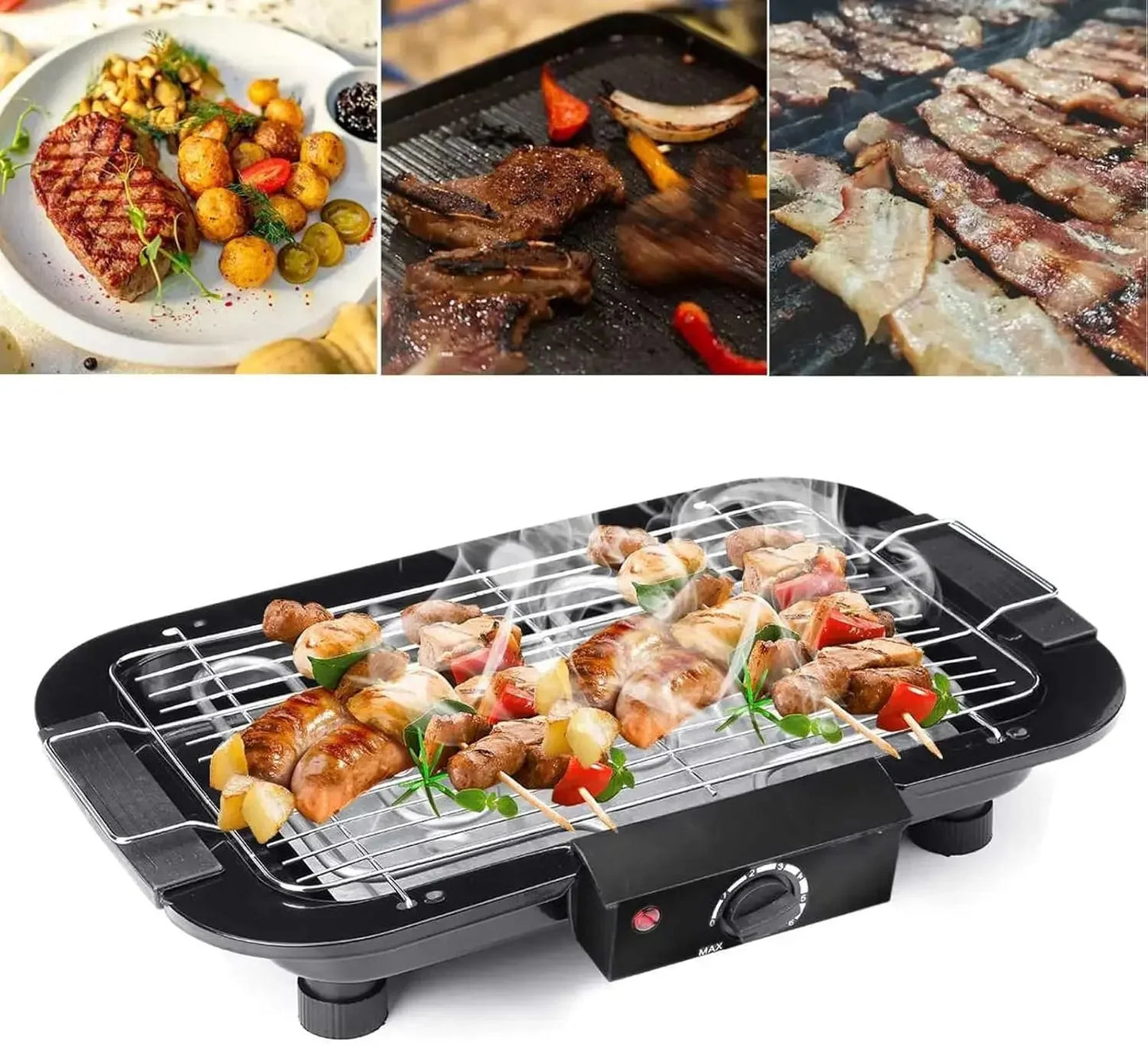 VickyHome 1500W Electric BBQ Grill – Smokeless Nonstick Barbecue Machine with Detachable Wire Grid Rack & Oil Drip Tray