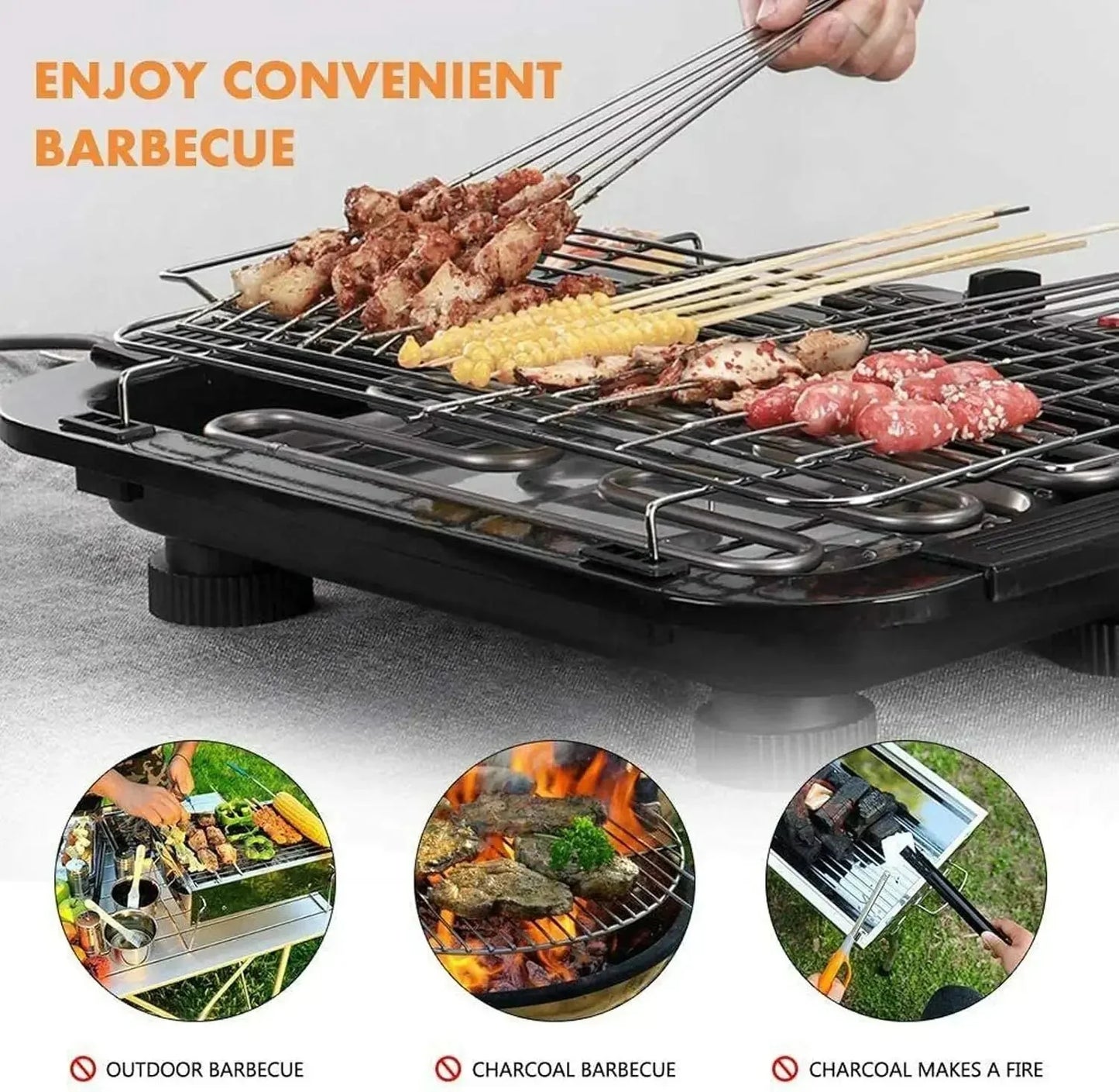 VickyHome 1500W Electric BBQ Grill – Smokeless Nonstick Barbecue Machine with Detachable Wire Grid Rack & Oil Drip Tray