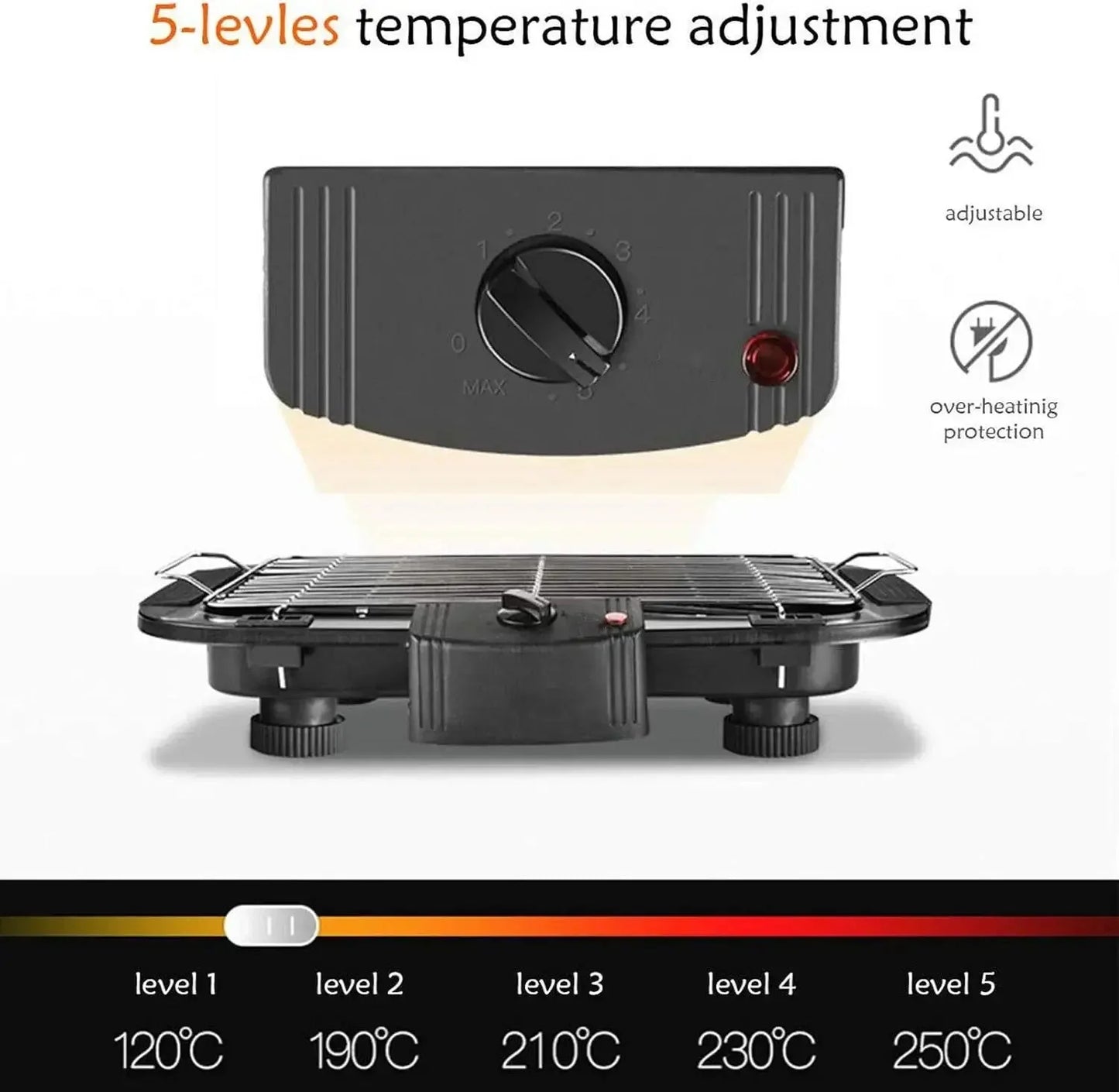 VickyHome 1500W Electric BBQ Grill – Smokeless Nonstick Barbecue Machine with Detachable Wire Grid Rack & Oil Drip Tray
