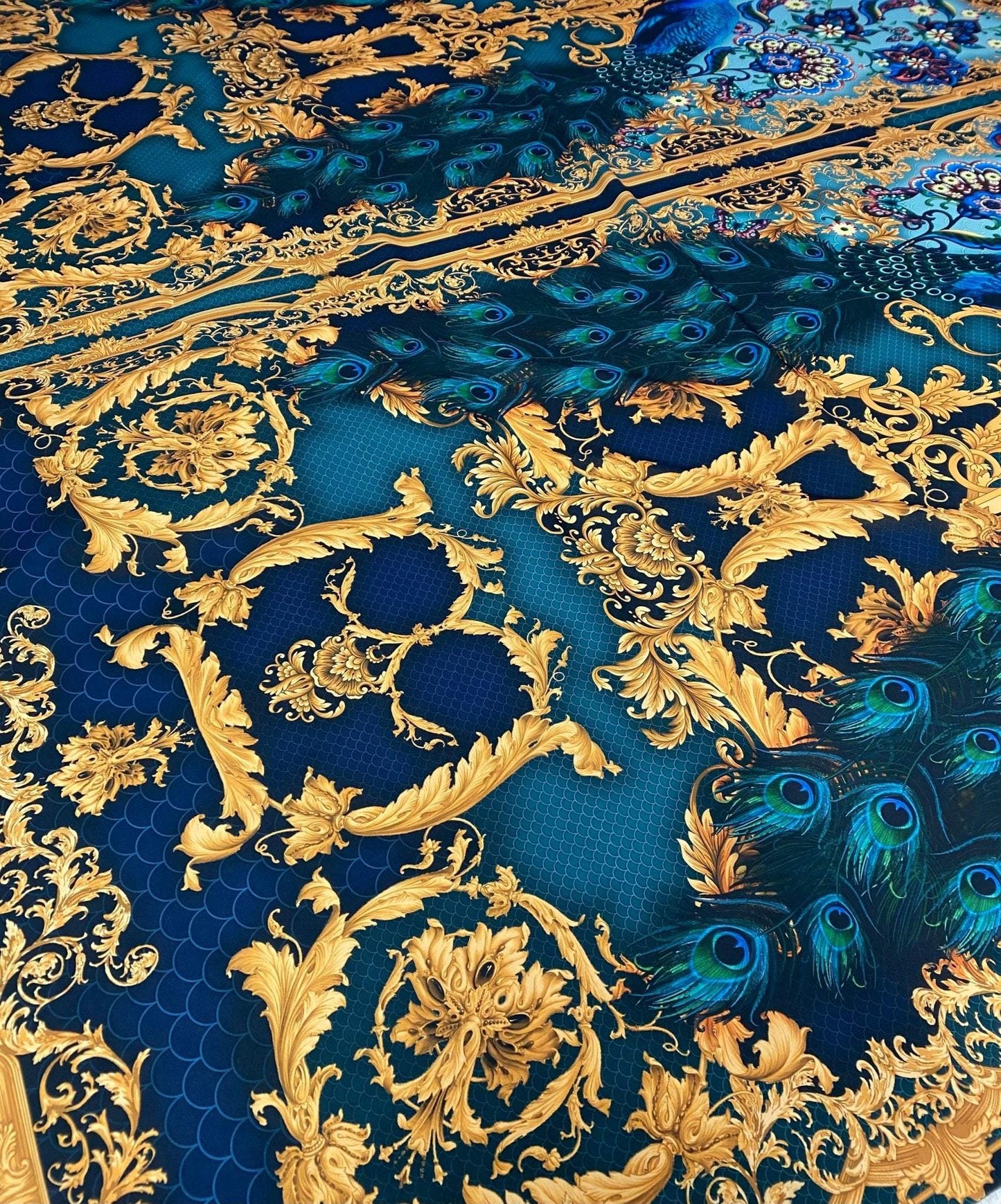 Vintage Peacock Pattern Fabric By Metre