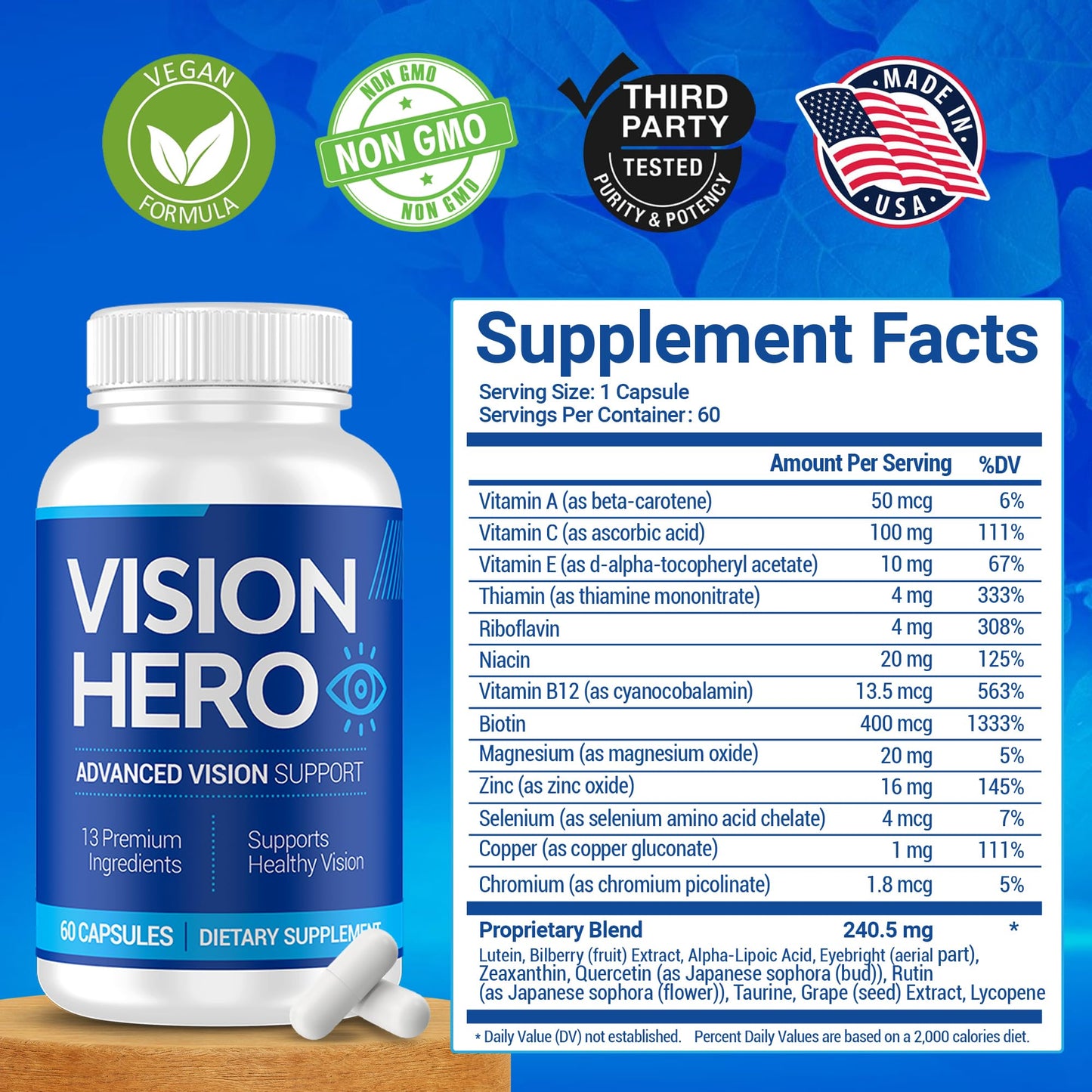 Vision Hero Advanced Vision Support - Eye Health Supplements for Adults (Pack of 2) | 60 Capsules