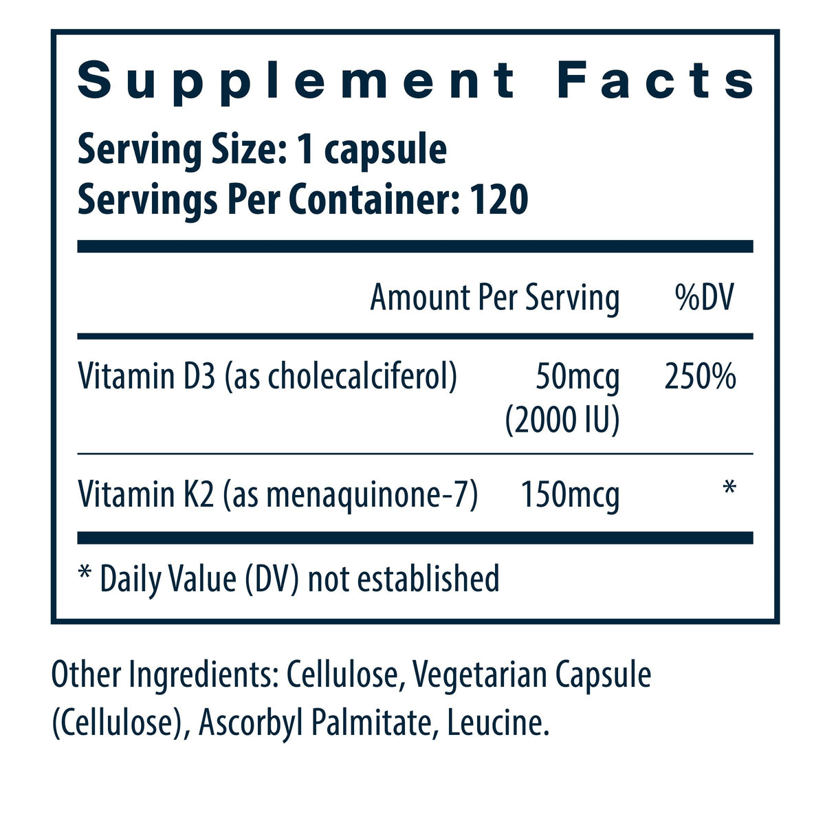 Vital Nutrients Vitamin D3 + K2 2000 IU — Bone & Muscle Support | 120 Capsules