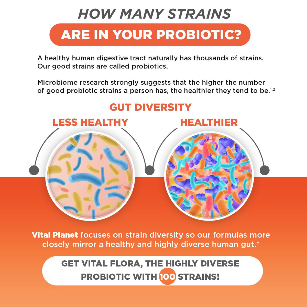 Vital Flora Advanced Probiotic 100 Billion CFU - 100 Strains, 10 Organic Prebiotics | Vital Planet