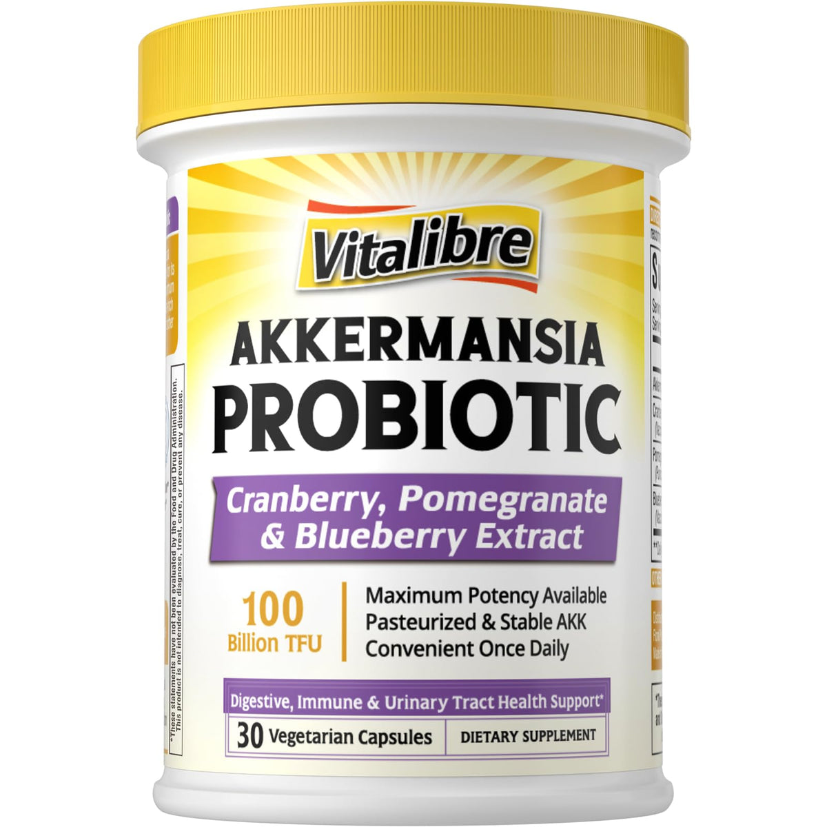 Vitalibre Akkermansia Probiotics 100B TFU - Pasteurized Muciniphila + Cranberry