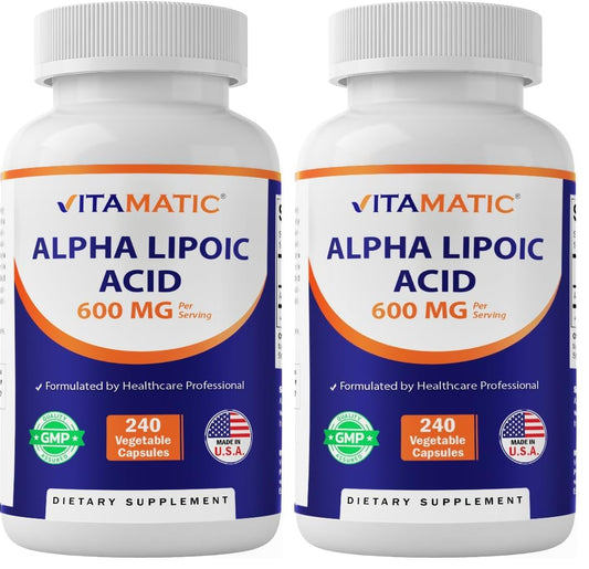 Vitamatic ALA 600mg – 240 Veg Capsules (Pack of 2) | Non-GMO & Gluten Free