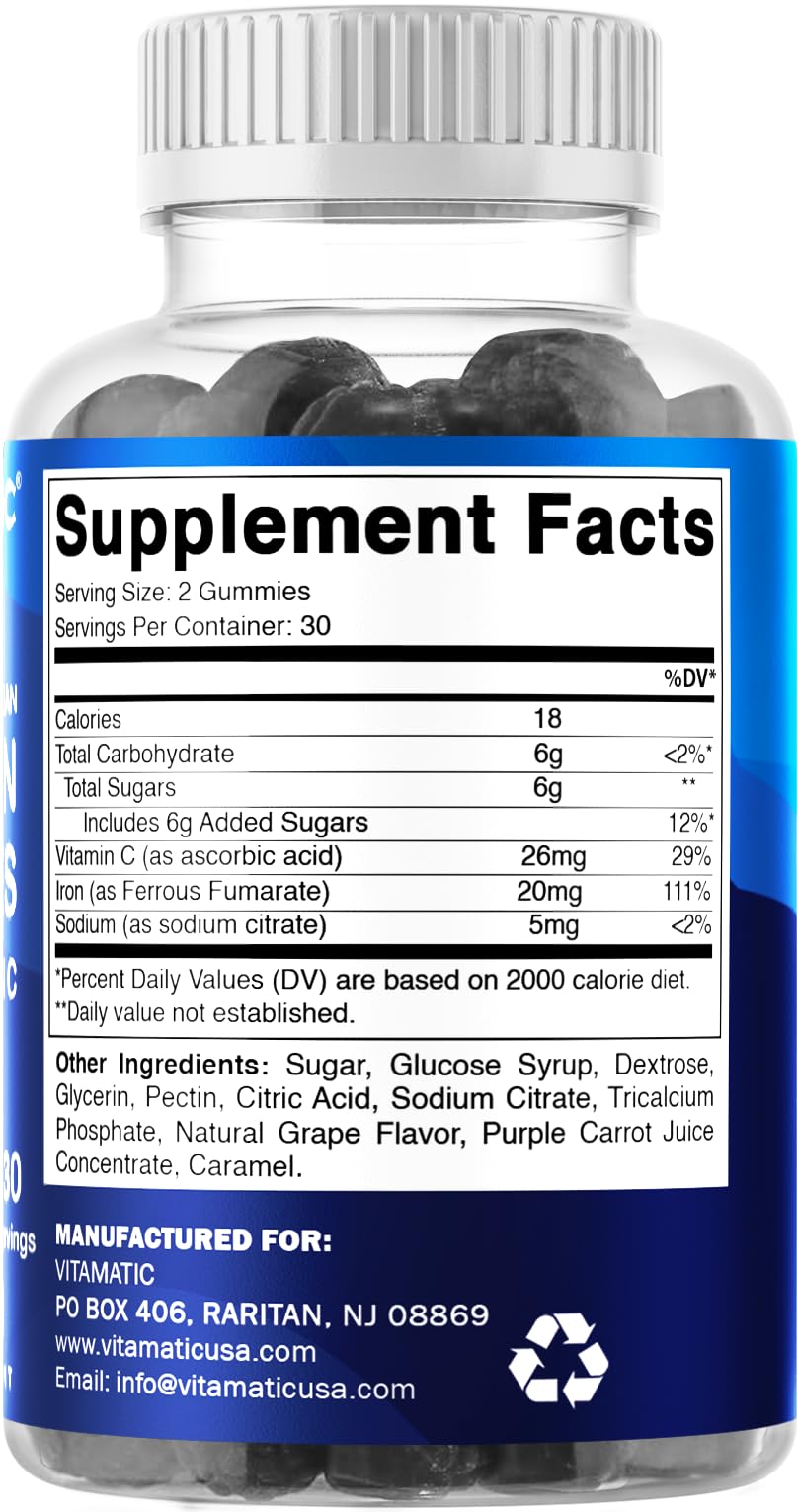Vitamatic Iron Gummies - 20mg Iron + Vitamin C | 60 Vegan Gummies