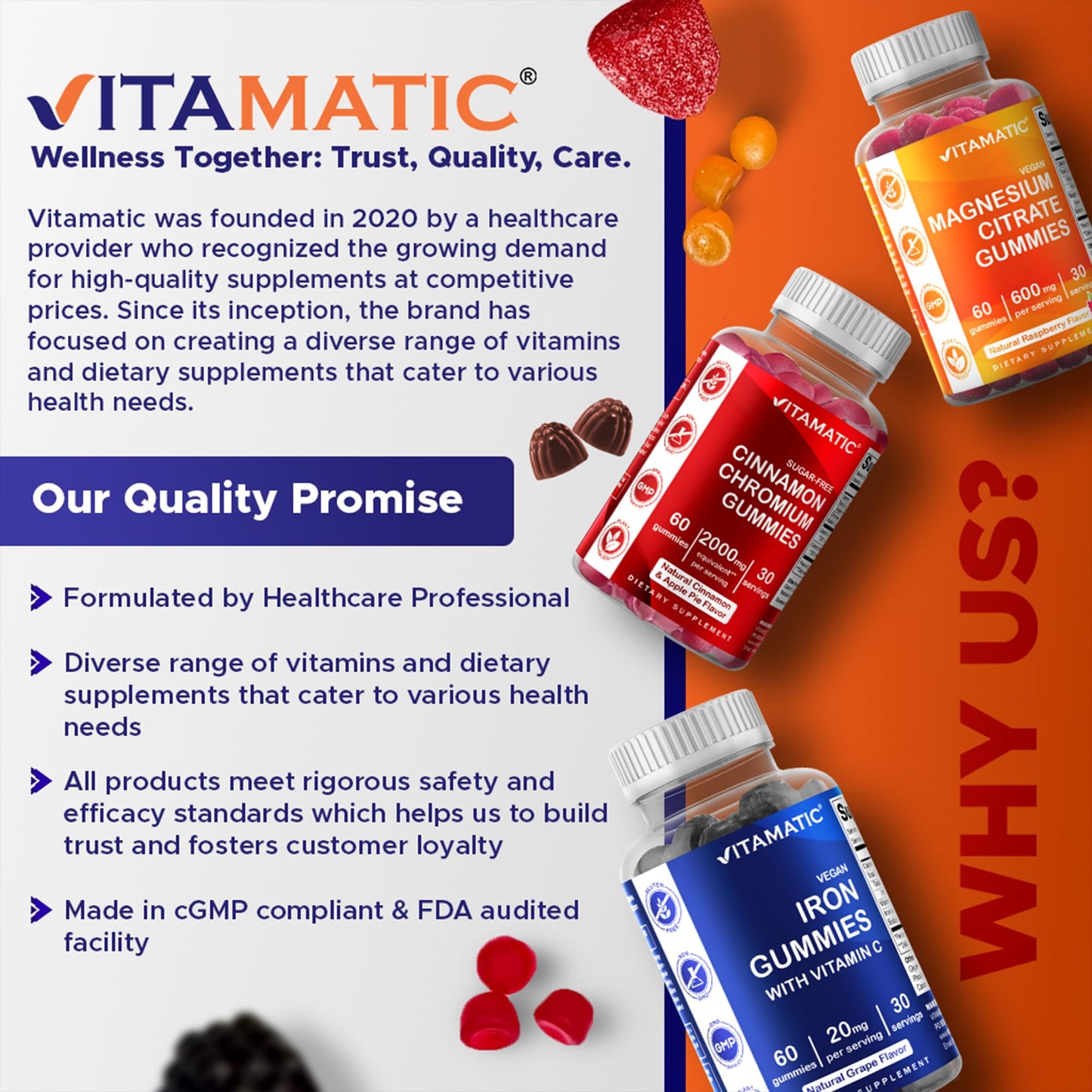 Vitamatic Iron Gummies - 20mg Iron + Vitamin C | 60 Vegan Gummies