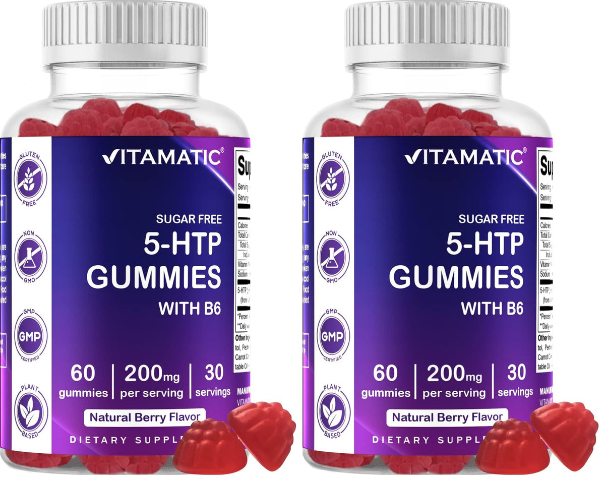 Vitamatic Sugar Free 5-HTP Gummies with B6 - 60 Gummies per Pack (Pack of 2)