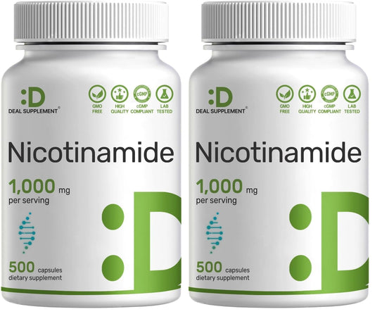 DEAL SUPPLEMENT Vitamin B3 Nicotinamide 1,000mg – 500 Capsules, Flush Free, Non-GMO