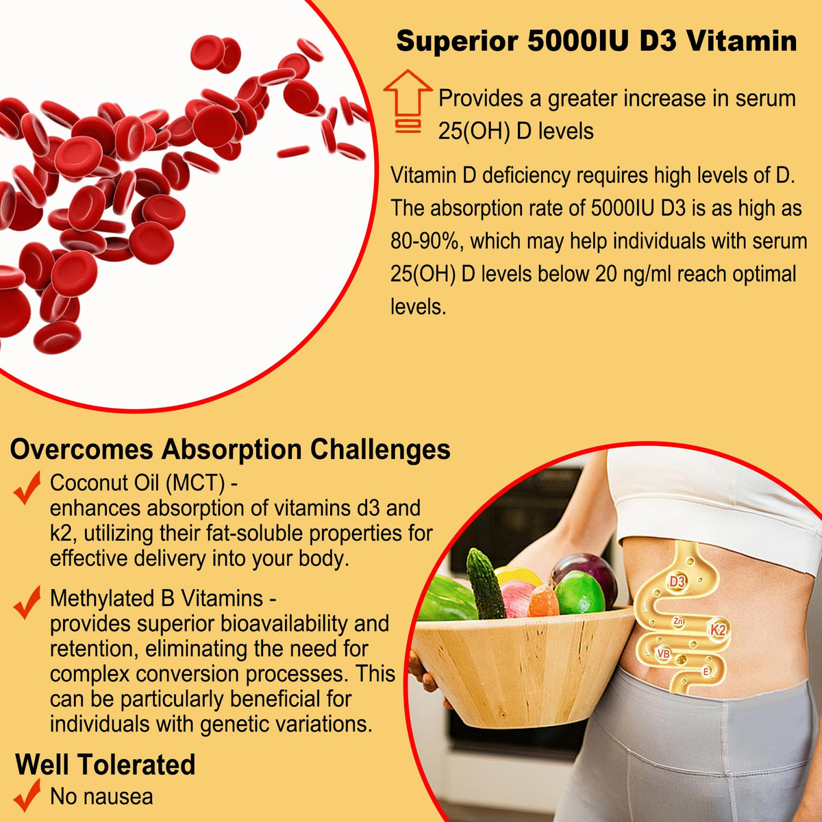 Vitamin D3 5000IU + K2 MK-7 Gummies – Sugar-Free, B Complex, Methyl B12 | 1 Pack