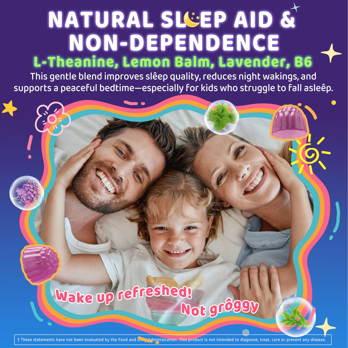 Kids Sleep Gummies - No Melatonin with Magnesium Glycinate, L-Theanine, Zinc & D3K2 | Immune Support