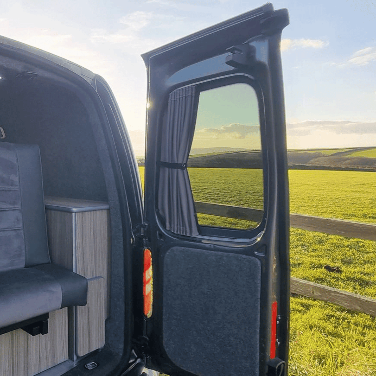 For VW Caddy Premium 1 x Barndoor Window Curtains Van-X