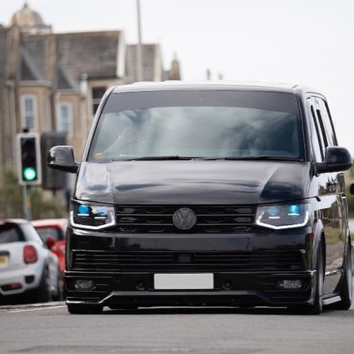 For VW T6 Front R-Line Badgeless Grille Gloss Black Upgrade Styling Kit - Van-X