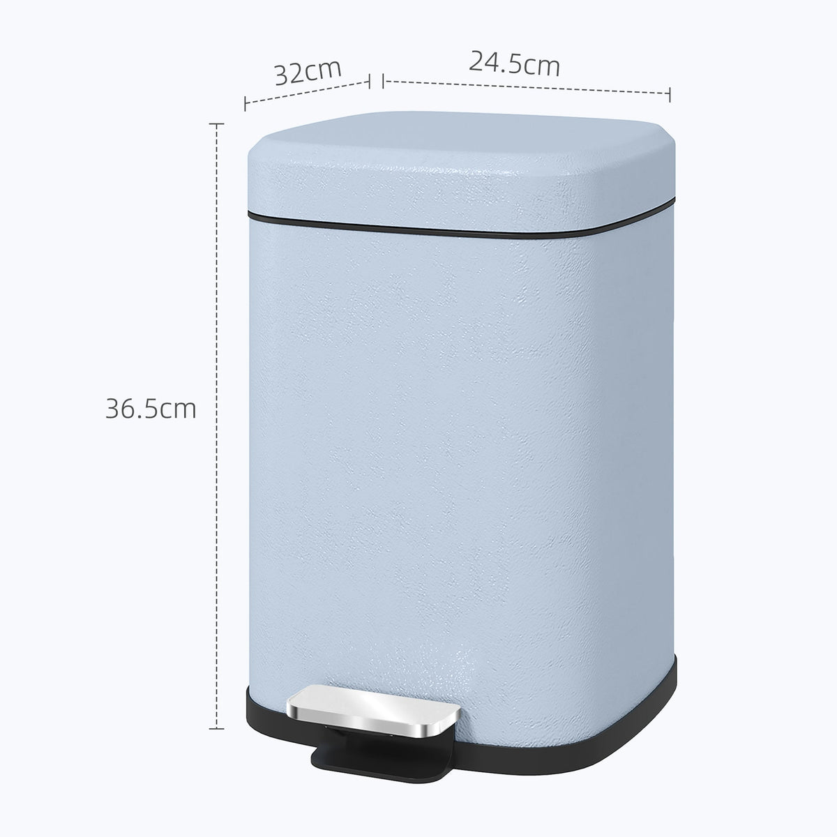 HOMCOM 12L Kitchen Pedal Bin, Metal Rubbish Bin with Soft-close Lid, Light Blue