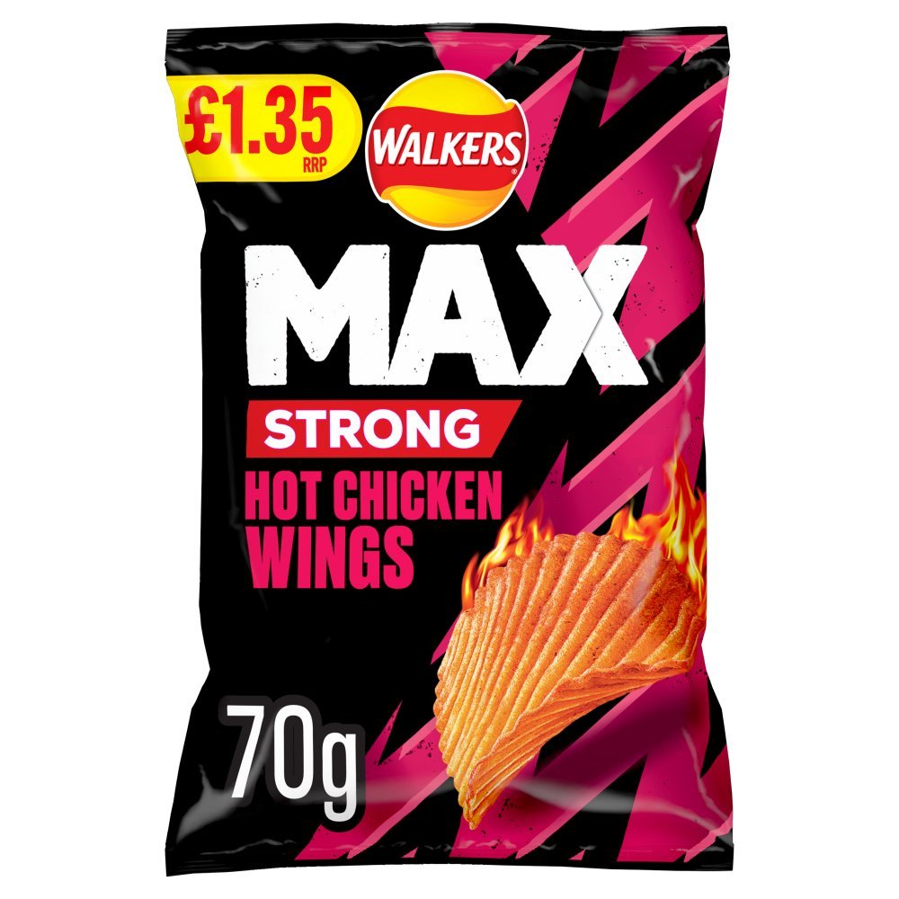 Walkers Max Strong Hot Chicken Wings Crisps PMP 70g (Box of 15)
