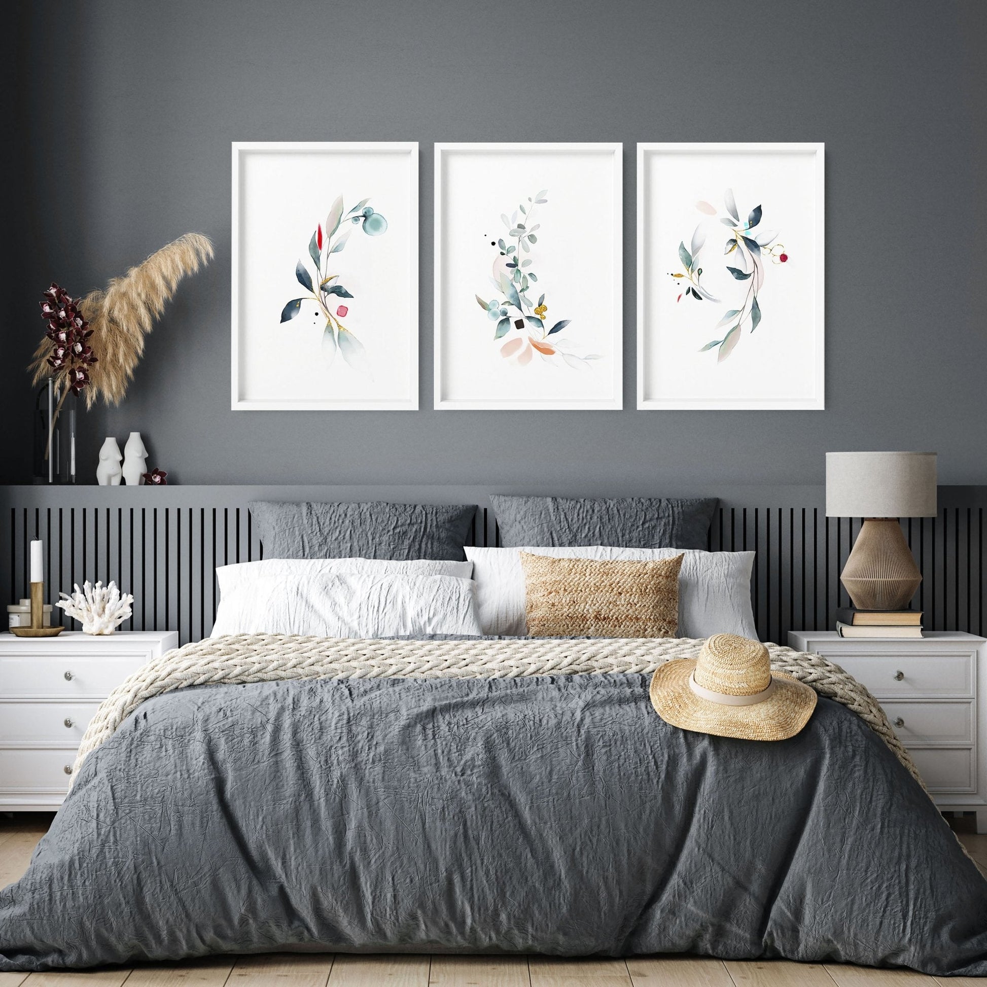 Relaxing bedroom wall art | set of 3 framed art prints