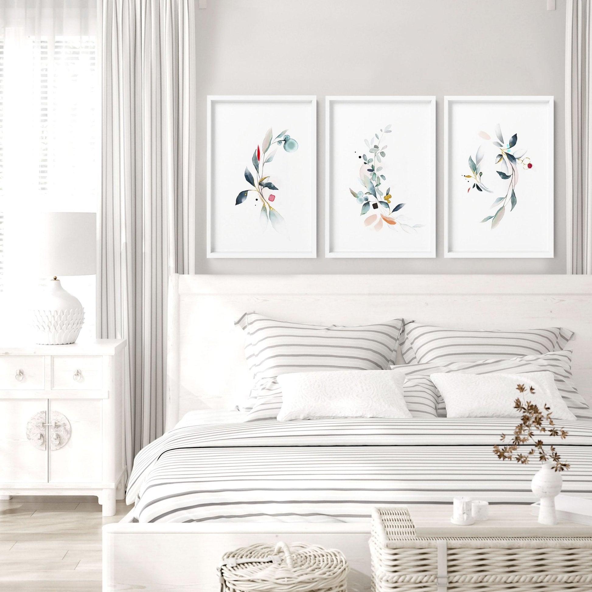 Relaxing bedroom wall art | set of 3 framed art prints