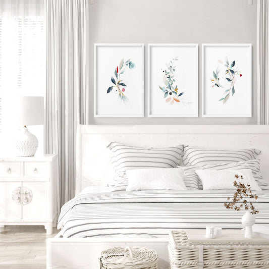 Relaxing bedroom wall art | set of 3 framed art prints
