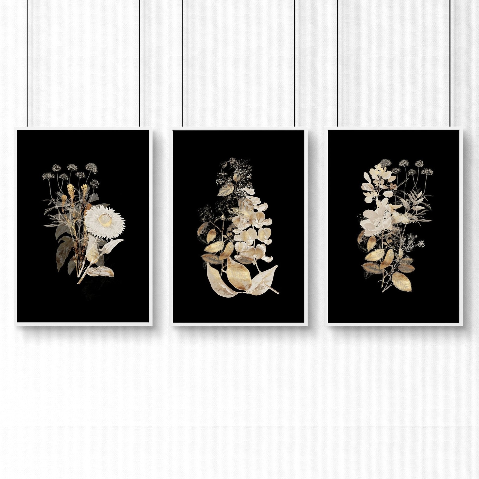 Wall art gold | set of 3 Floral wall art for living room