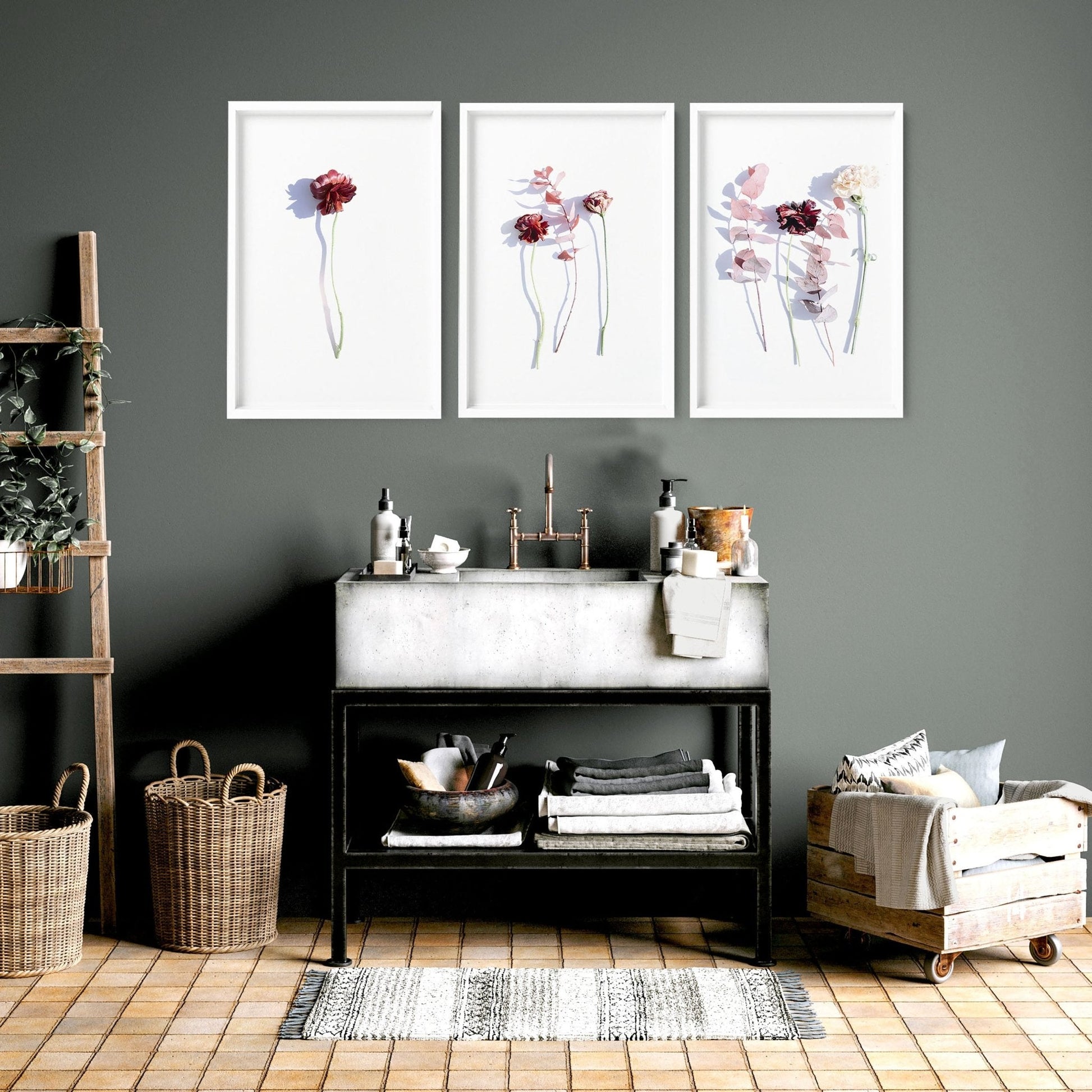 Bathroom wall hanging | set of 3 framed wall art