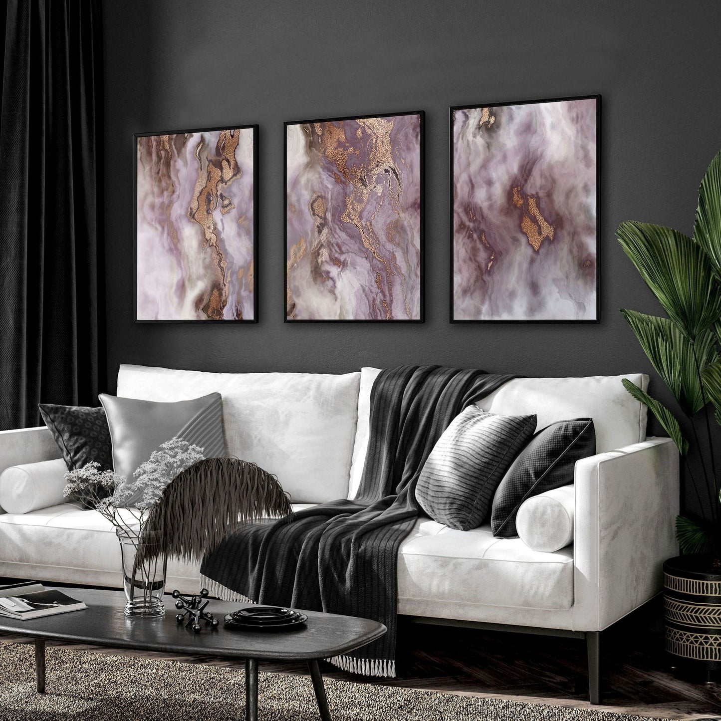 Wall art prints | set of 3 Marble Rose Gold art prints
