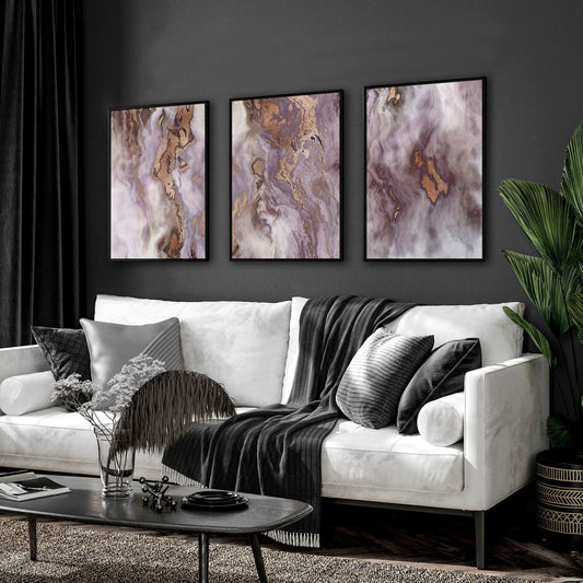 Wall art prints | set of 3 Marble Rose Gold art prints