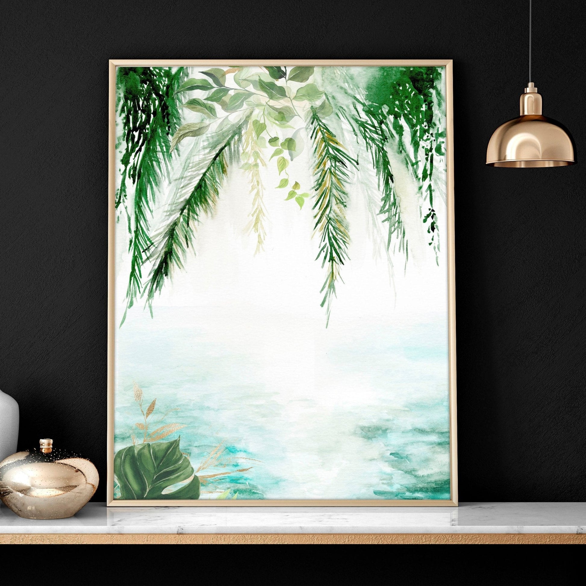 Wall art with green | set of 3 Tropical home decor items
