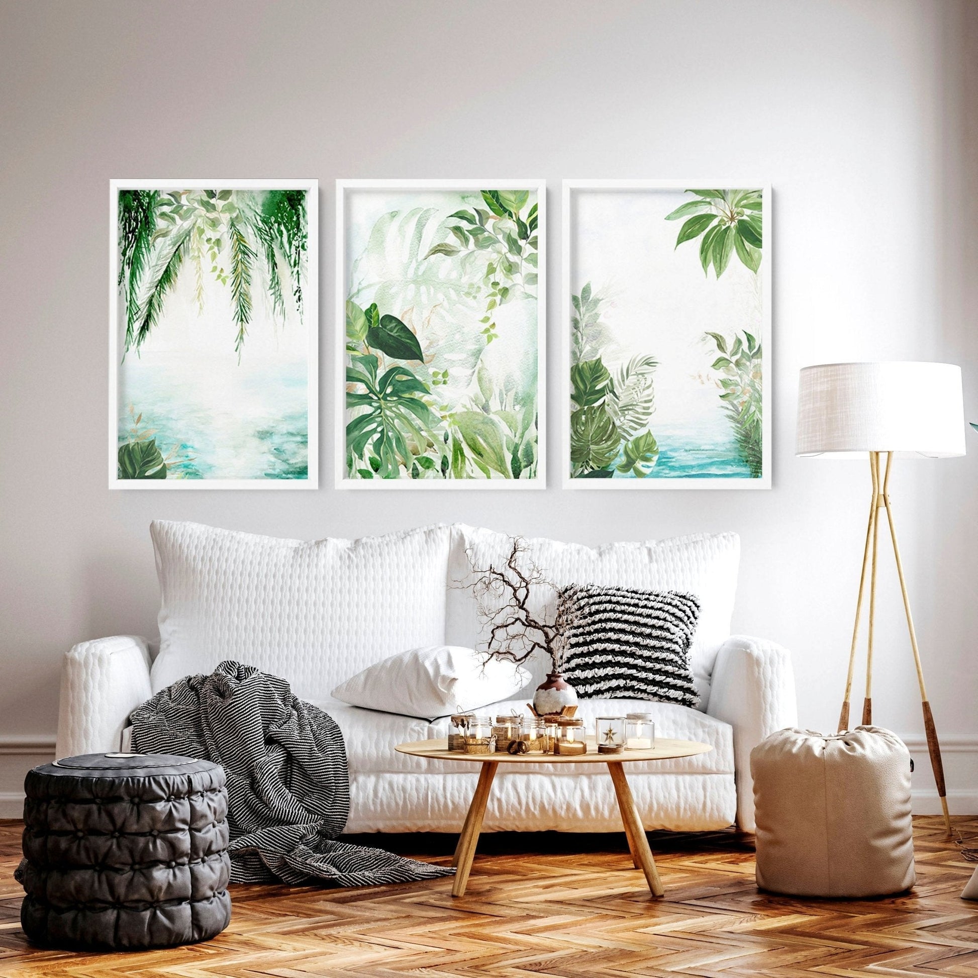 Wall art with green | set of 3 Tropical home decor items