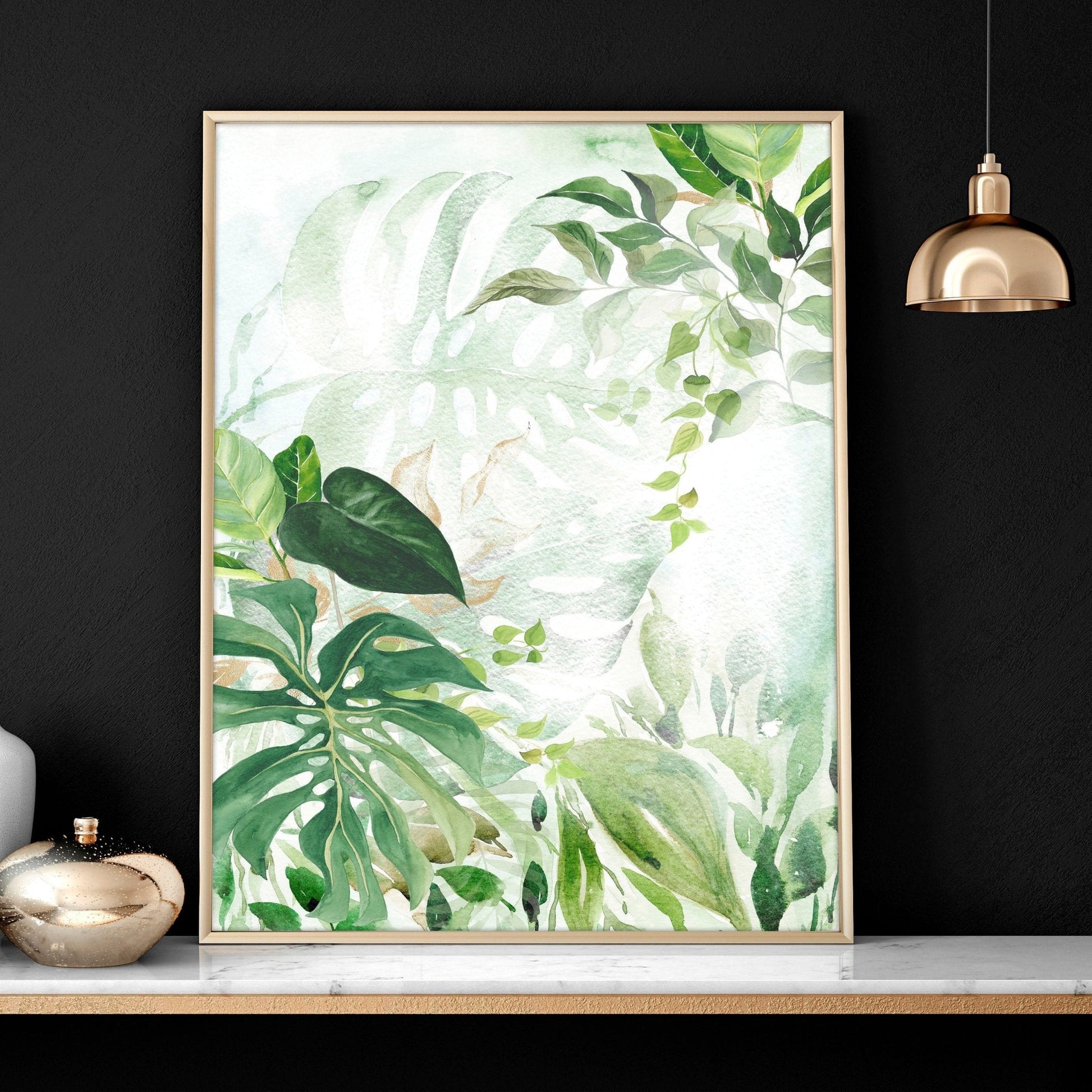 Wall art with green | set of 3 Tropical home decor items
