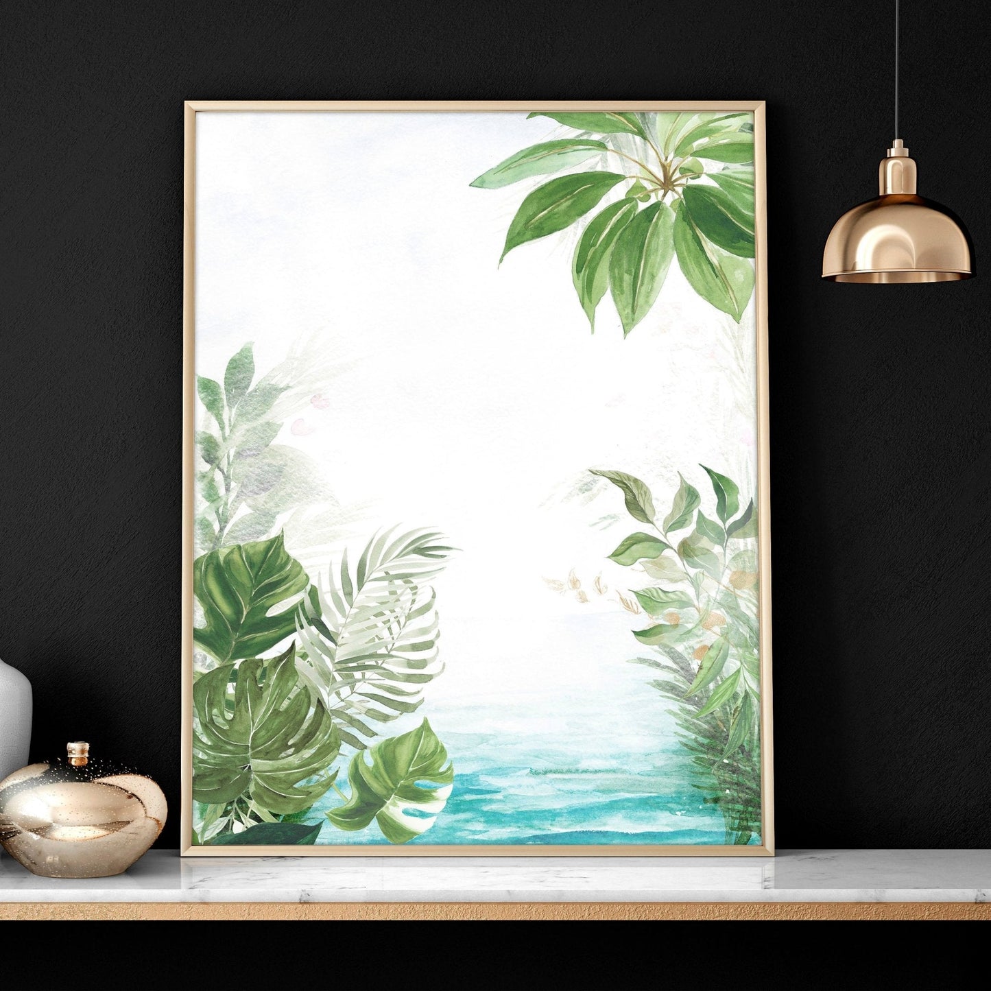 Wall art with green | set of 3 Tropical home decor items