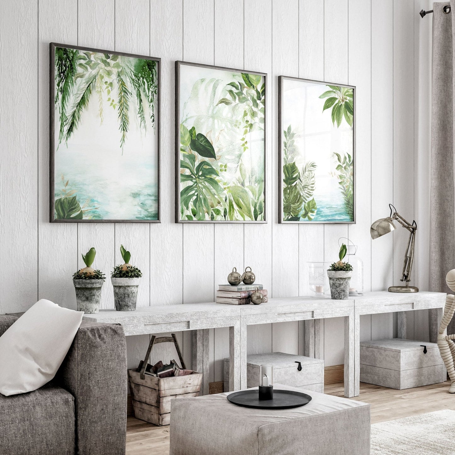 Wall art with green | set of 3 Tropical home decor items