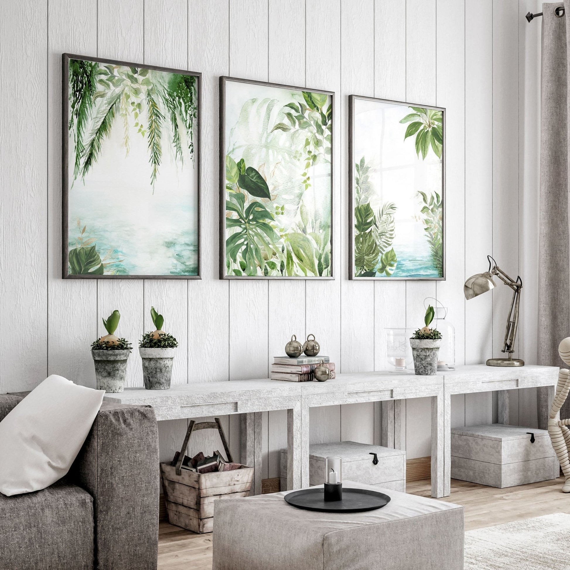 Wall art with green | set of 3 Tropical home decor items