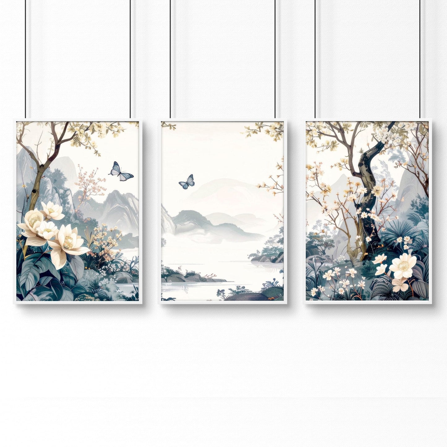 Wall Framed Art | Set of 3 Chinoiserie Wall art Prints
