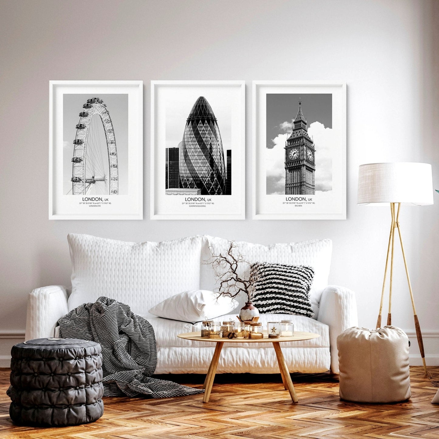 Wall pictures for living room ideas | set of 3 London wall art prints