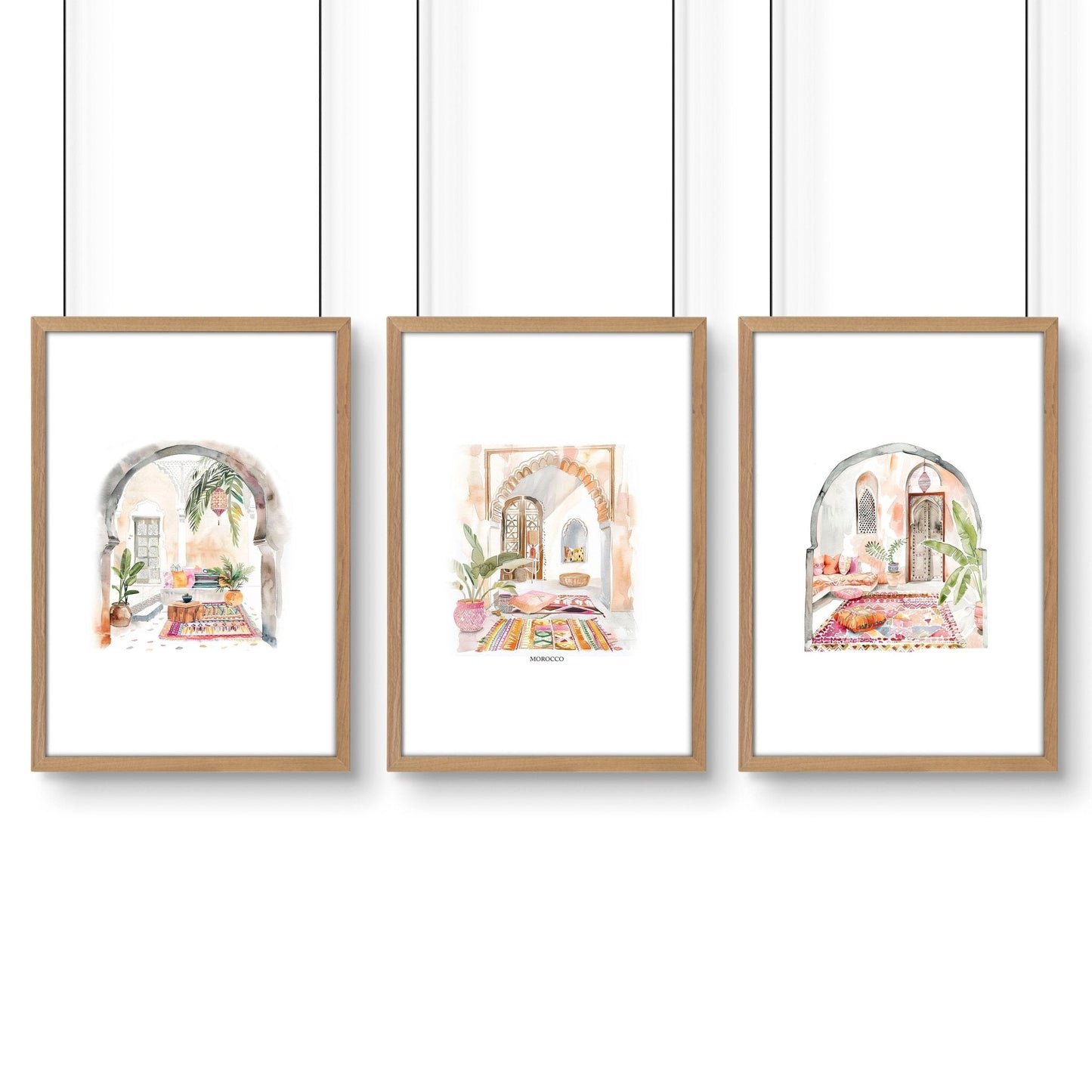 Wall Pictures With Frames | Set of 3 Moroccan Inspired Wall art Prints
