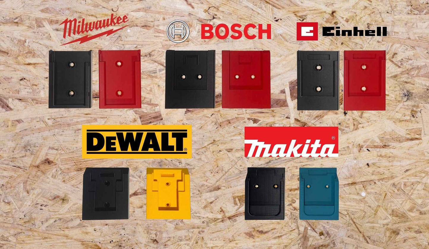 18v Battery Wall or Van Mount | Compatible with DeWalt, Makita, Bosch, Milwaukee & Einhell | Van, Garage or Workshop Storage
