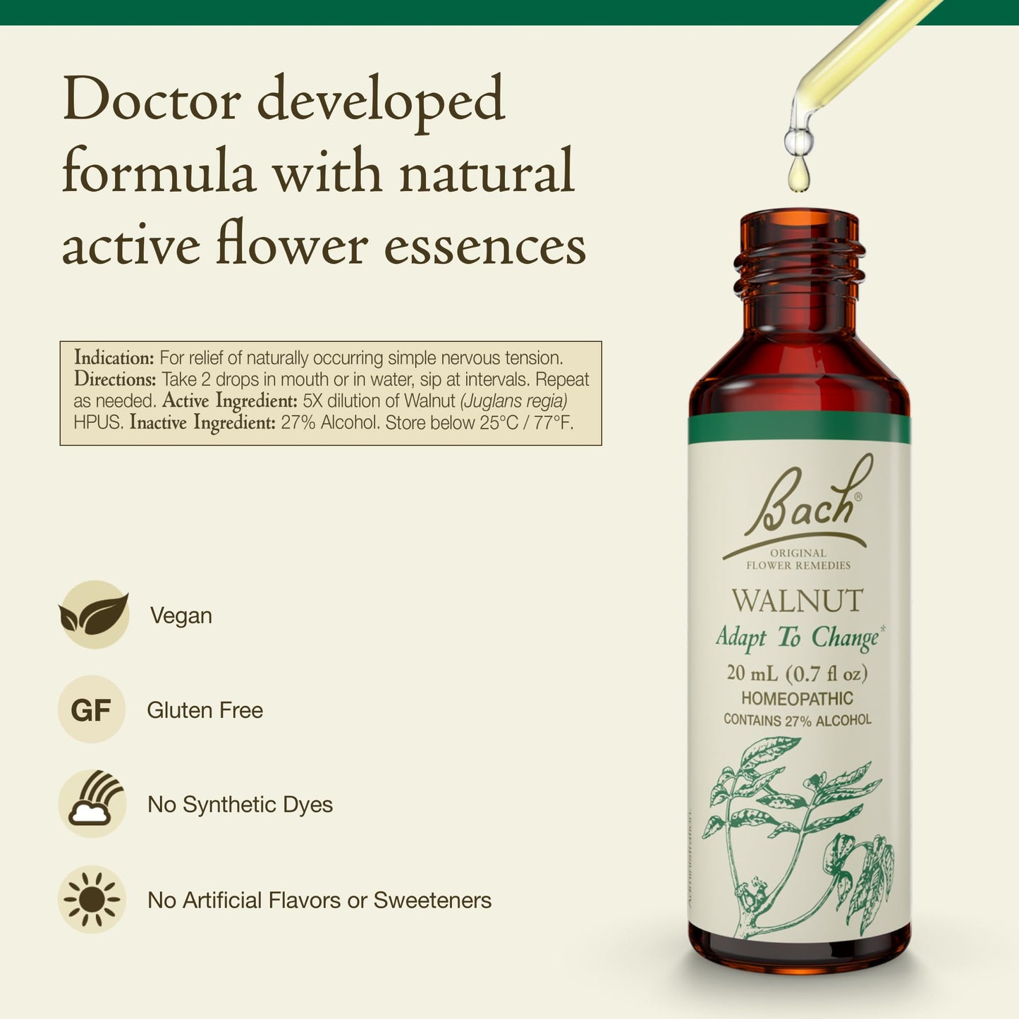 Bach Walnut Flower Remedy – Adapt to Change (20mL Dropper) | Vegan, Gluten Free, Sugar Free